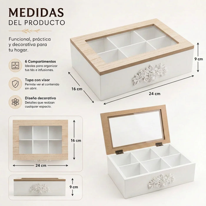Caja De Te Porta Te Caja De Madera Para El Te 6 Divisiones