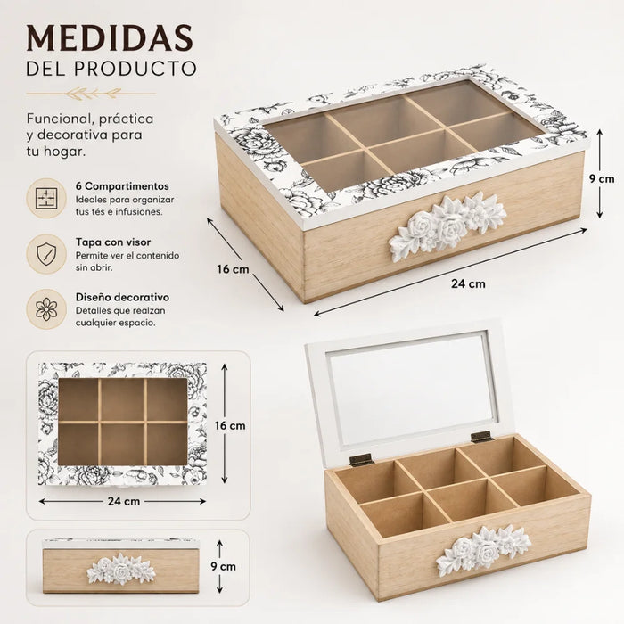 Caja De Te Porta Te Caja De Madera Para El Te 6 Divisiones