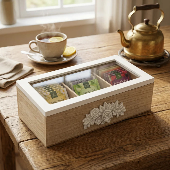 Caja De Te Porta Te Caja De Madera Para Te Gris 3 Divisiones
