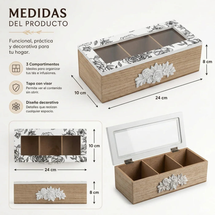 Caja De Te Porta Te Caja De Madera Para Te Gris 3 Divisiones