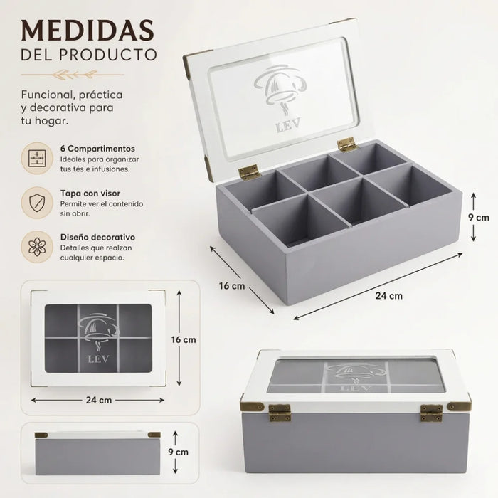Caja De Te Porta Te Caja De Madera Para Te Gris 6 Divisiones