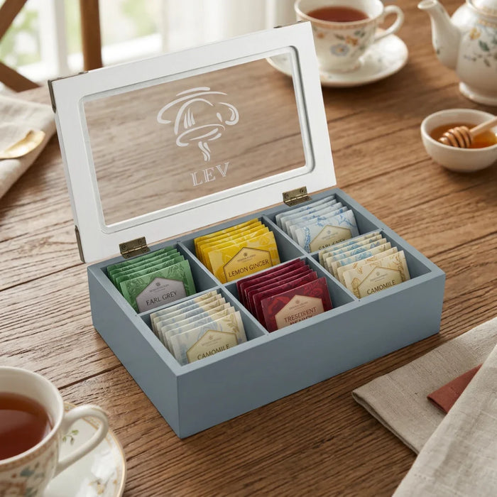 Caja De Te Porta Te Caja De Madera Para Te Gris 6 Divisiones