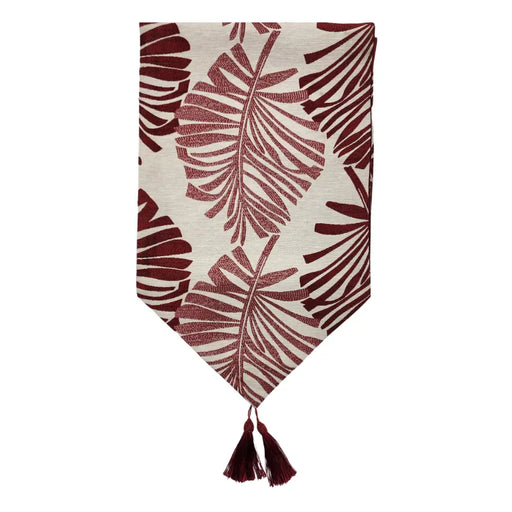 Camino De Mesa Beige Con Hojas Rojas Grandes Decoracion - Fliperex