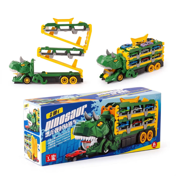 Camión Dinosaurio Portautitos 3 En 1 Con Pista Lanzadora Infantil