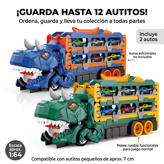 Camión Dinosaurio Portautitos 3 En 1 Con Pista Lanzadora Infantil