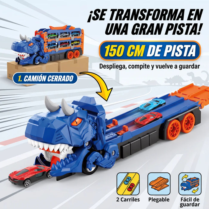 Camión Dinosaurio Portautitos 3 En 1 Con Pista Lanzadora Infantil