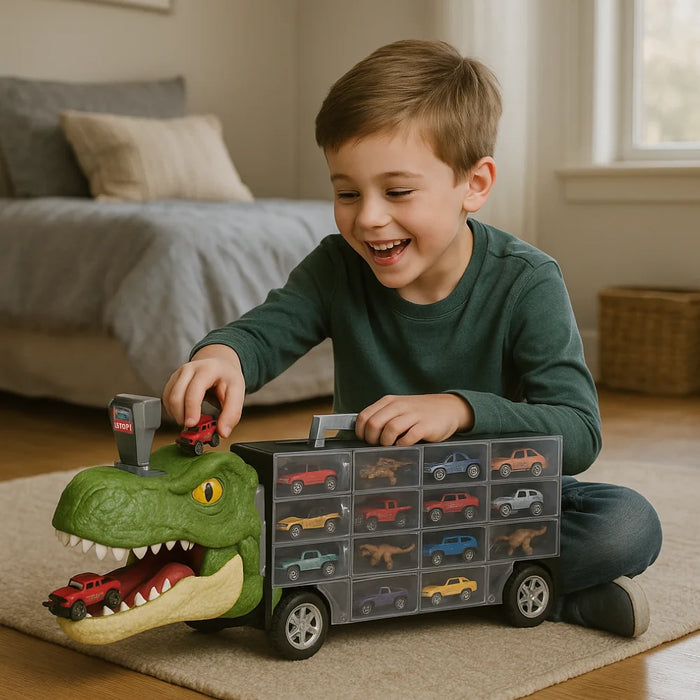 Camion Transportador Porta Autitos y Dinosaurios Juguete