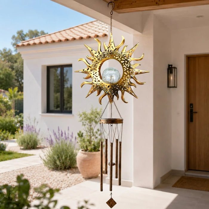 Campana De Viento Solar Led Decoración Jardín Colgante Hierro