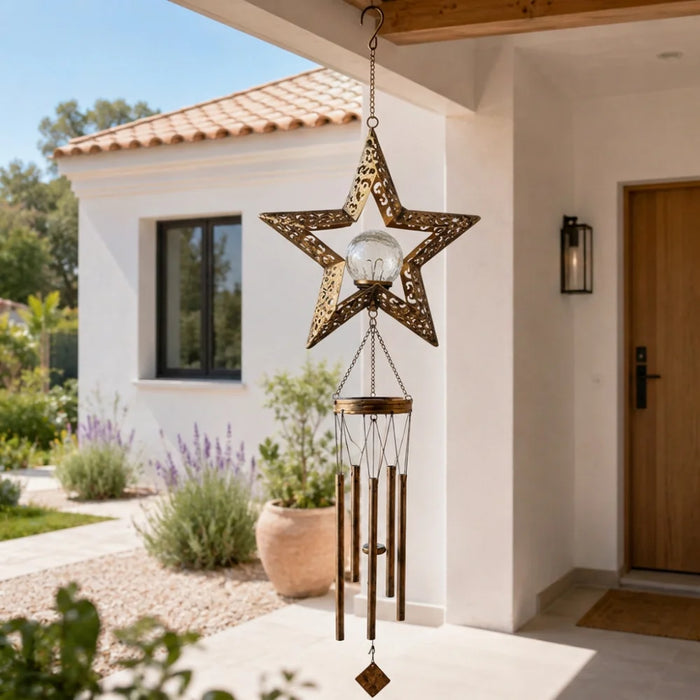Campana De Viento Solar Led Decoración Jardín Colgante Hierro