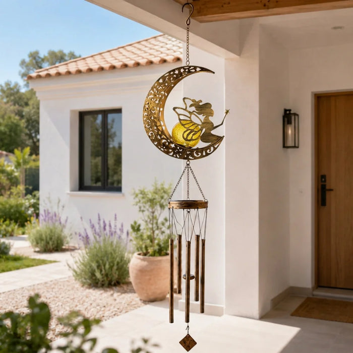 Campana De Viento Solar Led Decoración Jardín Colgante Hierro