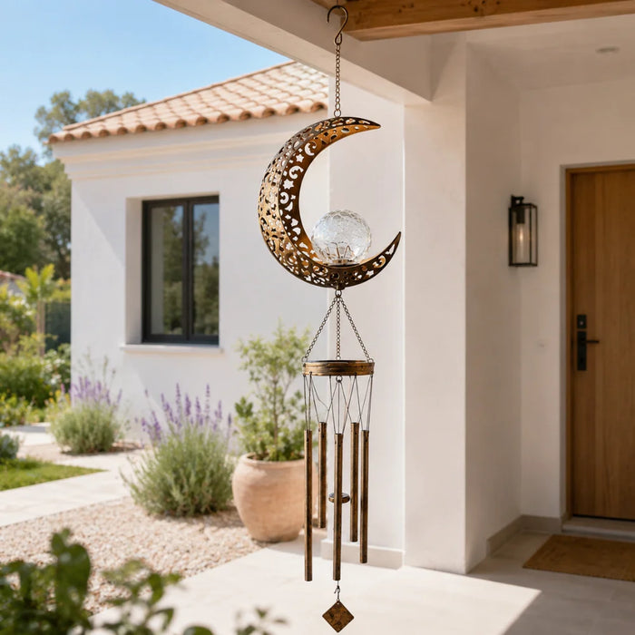 Campana De Viento Solar Luna Led Decoracion Jardin Colgante