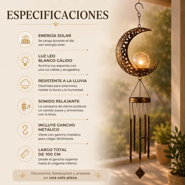 Campana De Viento Solar Luna Led Decoracion Jardin Colgante