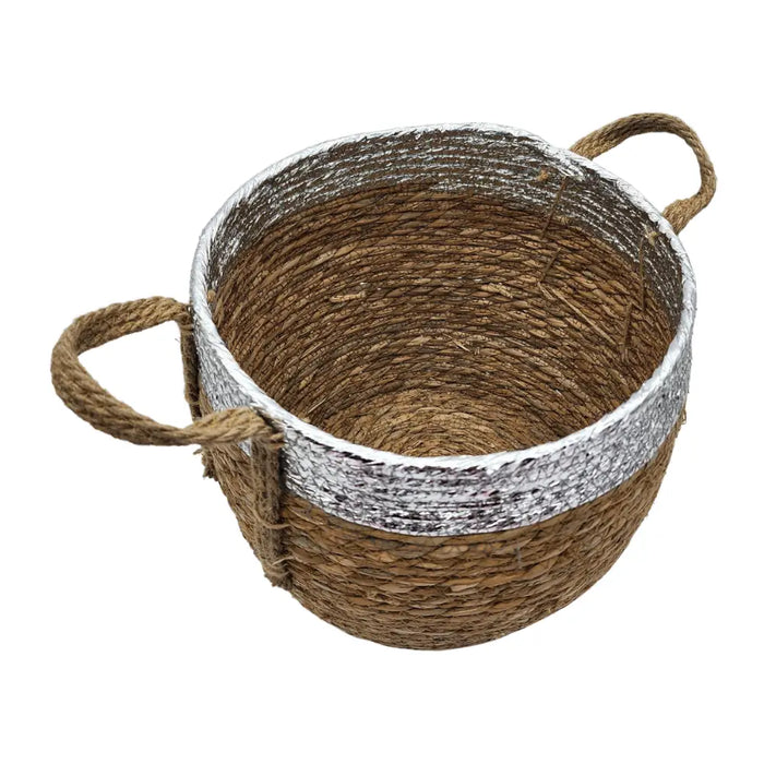 Canasto Cesta Rustico Estilo Campestre Plateado Grande - Fliperex