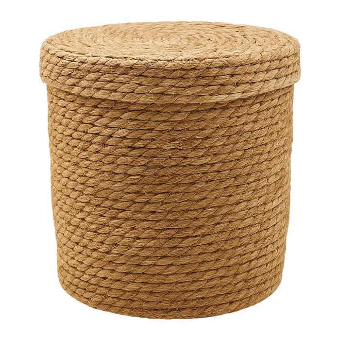 Canasto Cesta De Yute Tejida Con Tapa Acabado Rustico L