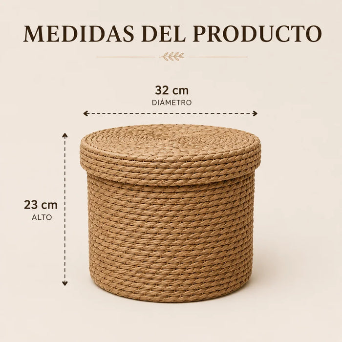 Canasto Cesta De Yute Tejida Con Tapa Acabado Rustico L