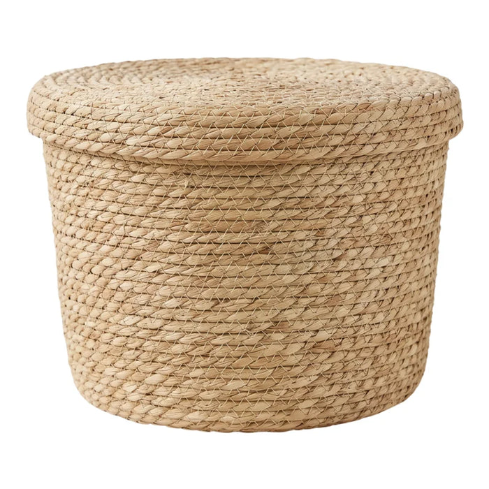 Canasto Cesta De Yute Tejida Con Tapa Acabado Rustico L