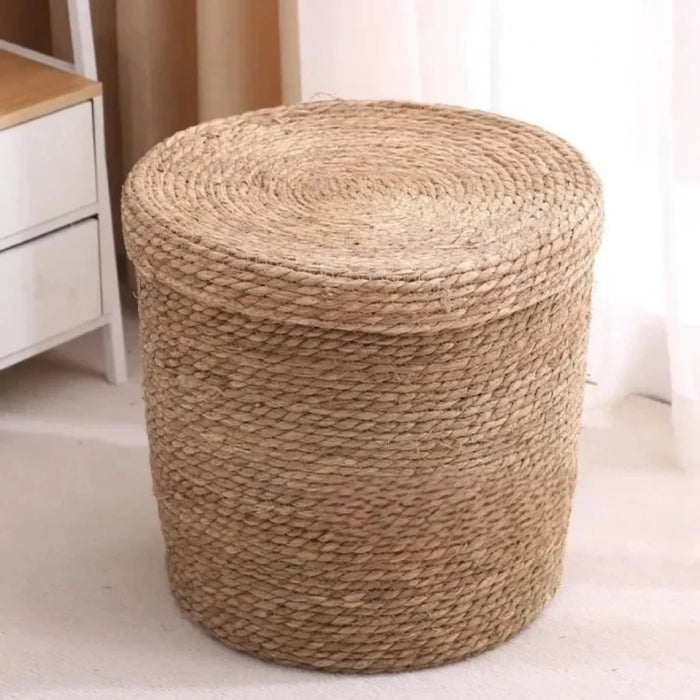 Canasto Cesta De Yute Tejida Con Tapa Acabado Rustico L