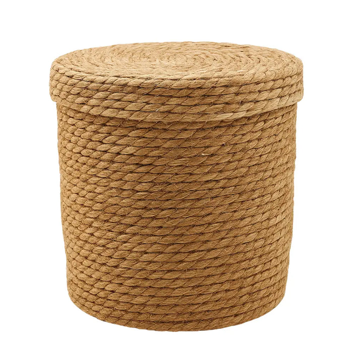 Canasto Cesta De Yute Tejida Con Tapa Acabado Rustico M