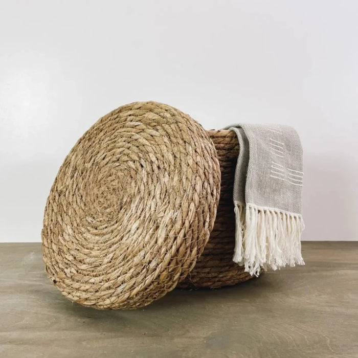 Canasto Cesta De Yute Tejida Con Tapa Acabado Rustico M