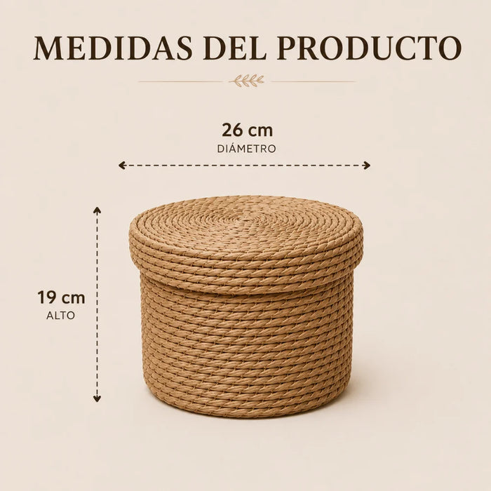 Canasto Cesta De Yute Tejida Con Tapa Acabado Rustico M