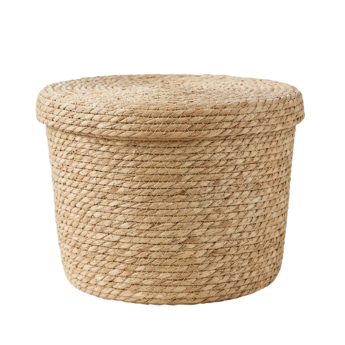 Canasto Cesta De Yute Tejida Con Tapa Acabado Rustico M