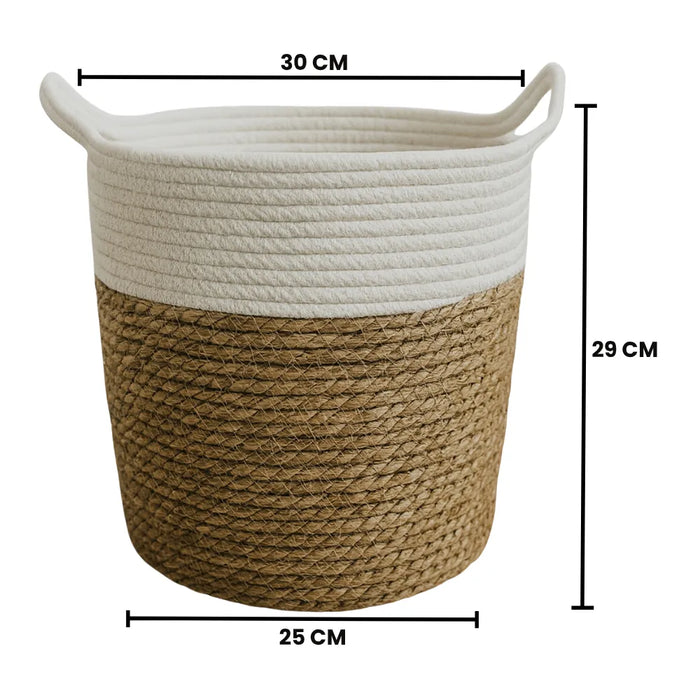 Canasto Cesta Yute Algodón Tejido Estilo Rustico Con Asas L