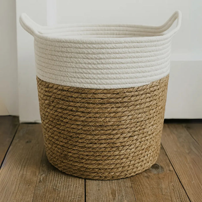 Canasto Cesta Yute Algodón Tejido Estilo Rustico Con Asas S