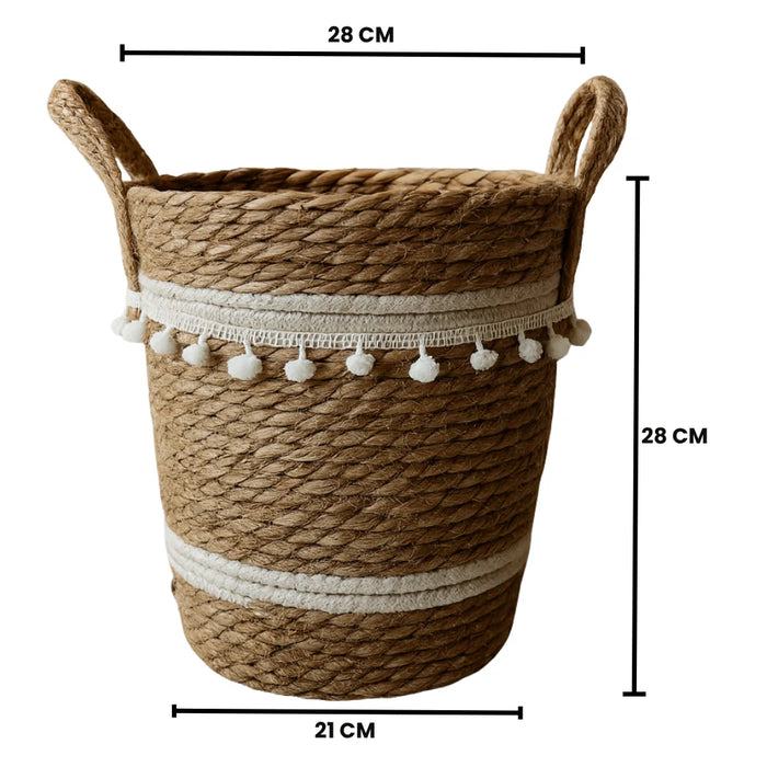 Canasto Cesta Yute Diseño Algodón Tejido Estilo Rustico M