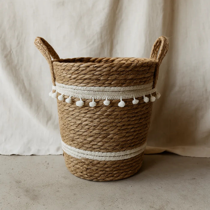 Canasto Cesta Yute Diseño Algodón Tejido Estilo Rustico M