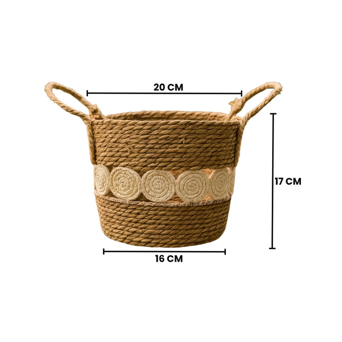 Canasto Cesta Yute Diseño Circulos Tejido Estilo Rustico S