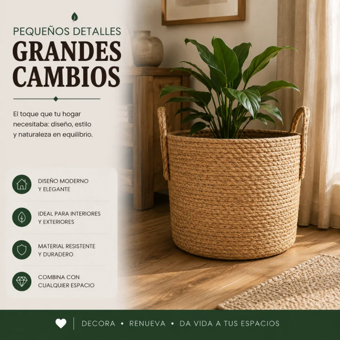 Canasto Cesta de Yute Tejido Estilo Rustico Con Asas L