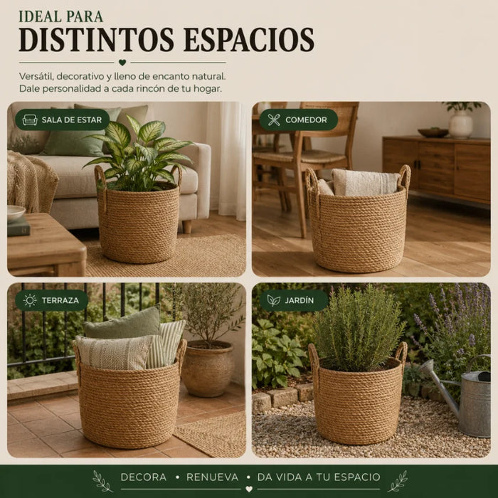 Canasto Cesta de Yute Tejido Estilo Rustico Con Asas L
