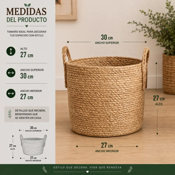 Canasto Cesta de Yute Tejido Estilo Rustico Con Asas L