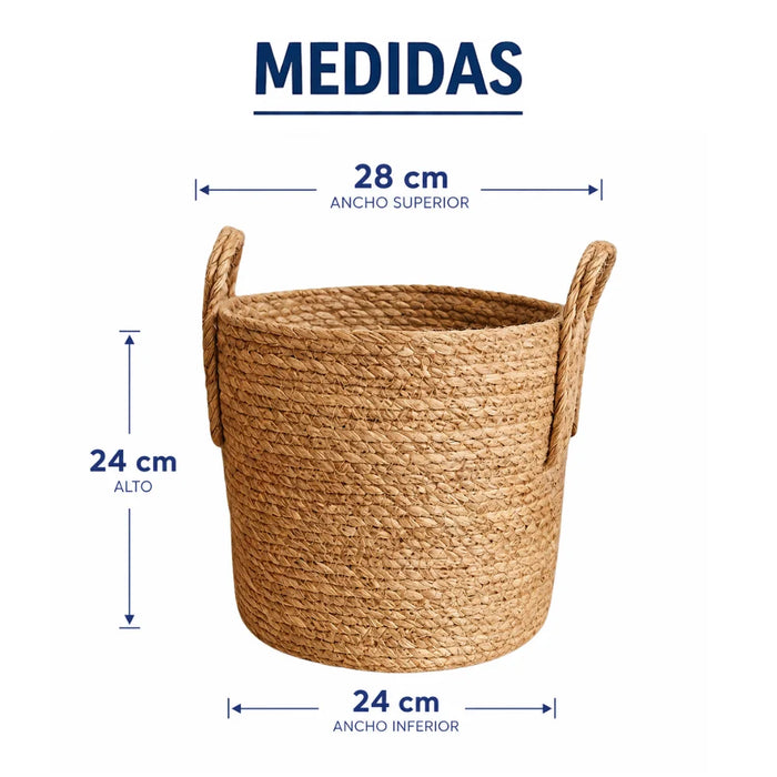 Canasto Cesta de Yute Tejido Estilo Rustico Con Asas M