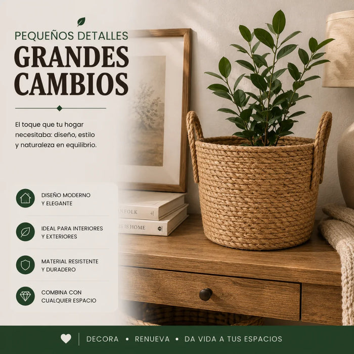 Canasto Cesta de Yute Tejido Estilo Rustico Con Asas M