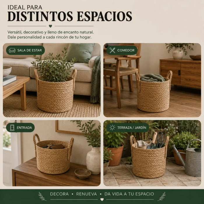 Canasto Cesta de Yute Tejido Estilo Rustico Con Asas M