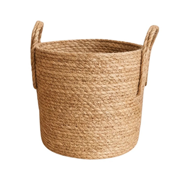 Canasto Cesta de Yute Tejido Estilo Rustico Con Asas M