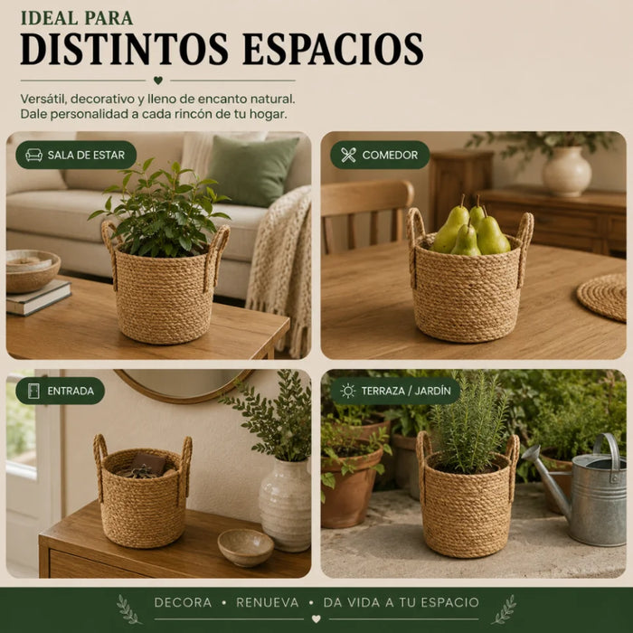 Canasto Cesta de Yute Tejido Estilo Rustico Con Asas S