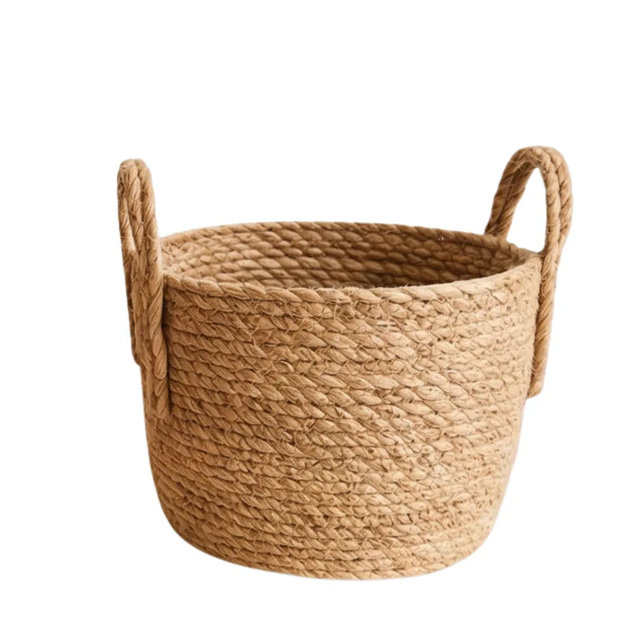 Canasto Cesta de Yute Tejido Estilo Rustico Con Asas S