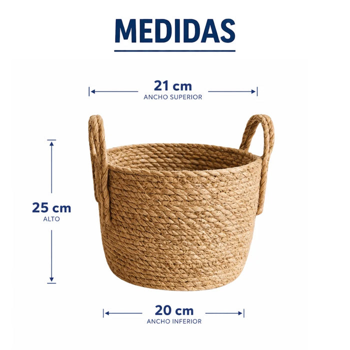 Canasto Cesta de Yute Tejido Estilo Rustico Con Asas S