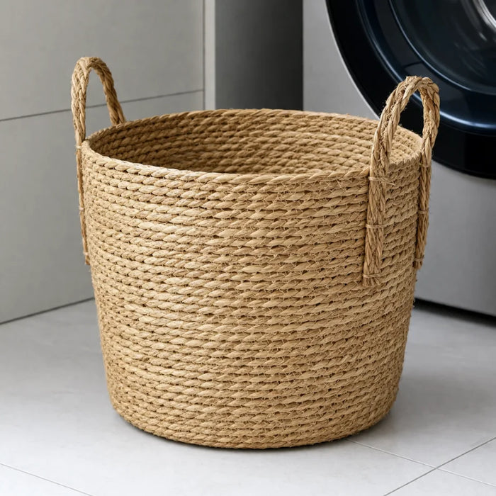 Canasto Cesta de Yute Tejido Estilo Rustico Con Asas L