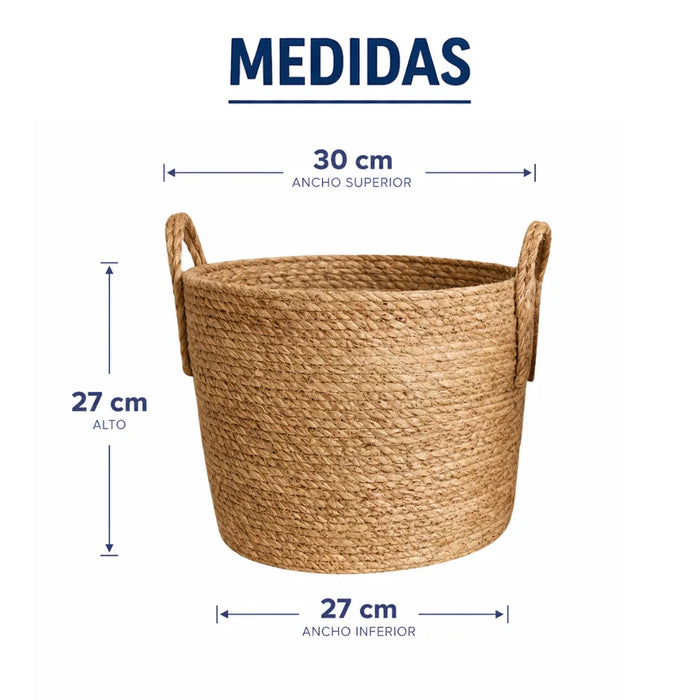 Canasto Cesta de Yute Tejido Estilo Rustico Con Asas L