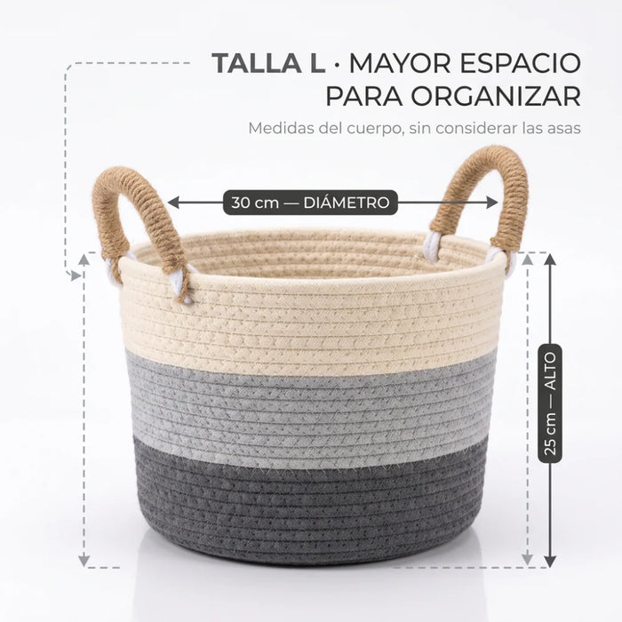 Canasto De Algodon Tejido Cesta Decorativa Rustica Tamaño L
