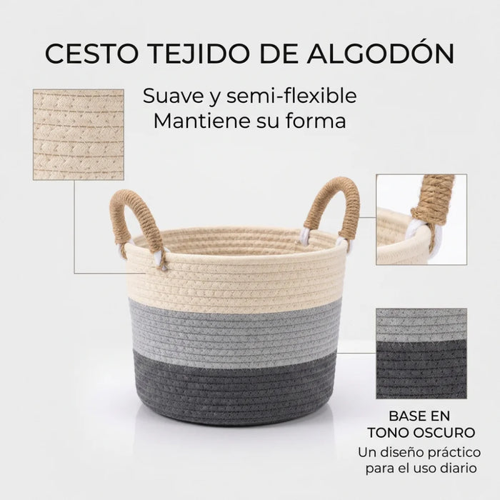 Canasto De Algodon Tejido Cesta Decorativa Rustica Tamaño L