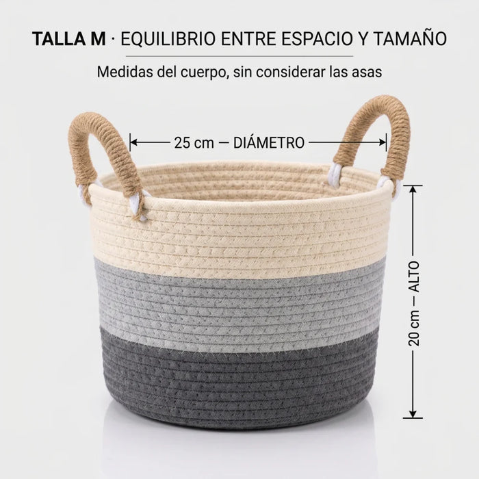 Canasto De Algodon Tejido Cesta Decorativa Rustica Tamaño M