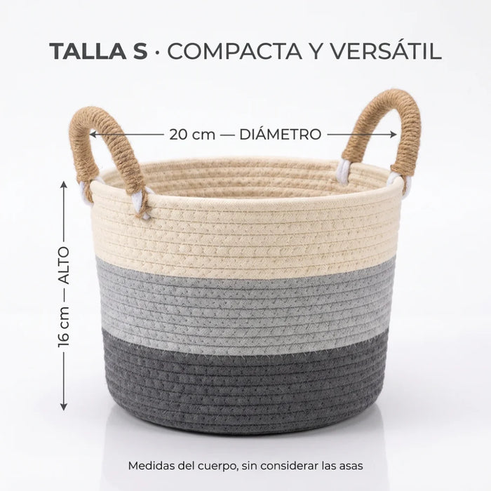 Canasto De Algodon Tejido Cesta Decorativa Rustica Tamaño S