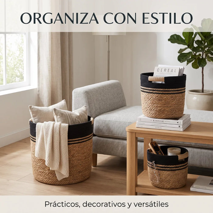 Canasto De Yute Tejido Cesta Decorativa Rustica Tamaño L