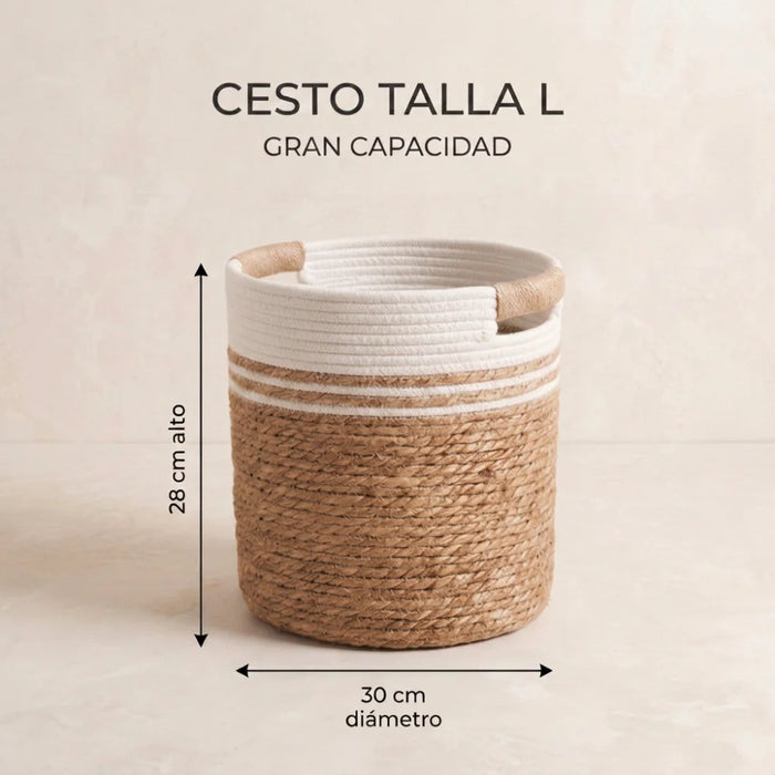 Canasto De Yute Tejido Cesta Decorativa Rustica Tamaño L