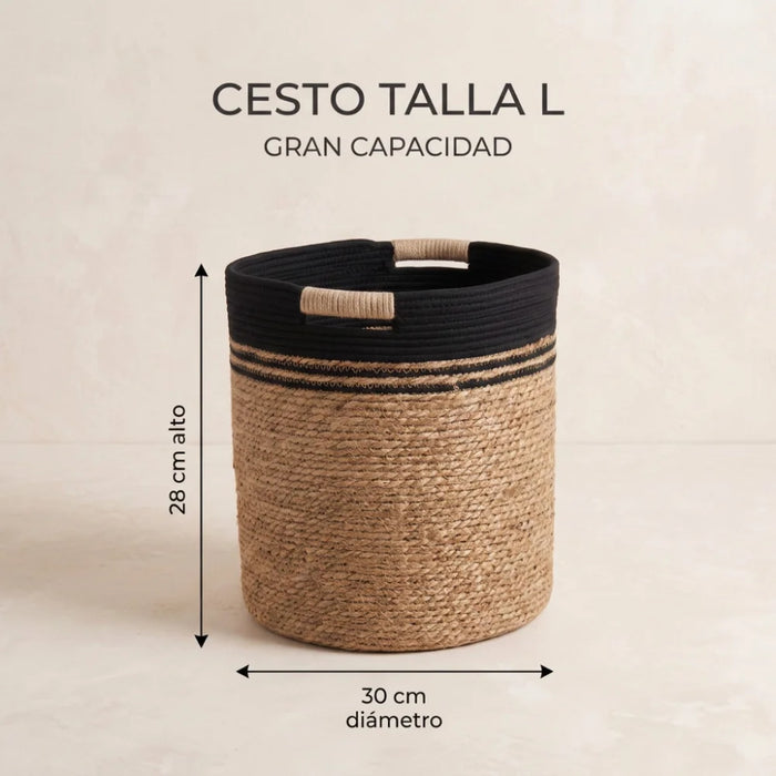 Canasto De Yute Tejido Cesta Decorativa Rustica Tamaño L