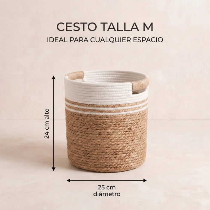 Canasto De Yute Tejido Cesta Decorativa Rustica Tamaño M
